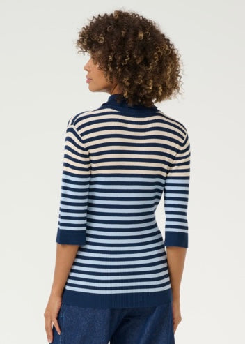 Blusa Annemette rib, blá/ráhvít