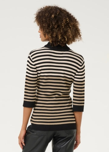 Blusa Annemette rib, sand/svørt