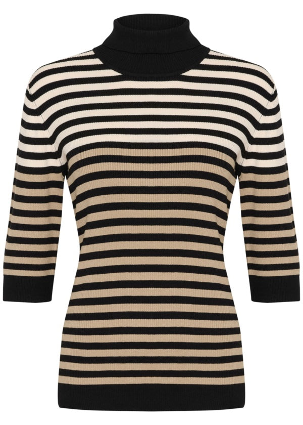 Blusa Annemette rib, sand/svørt