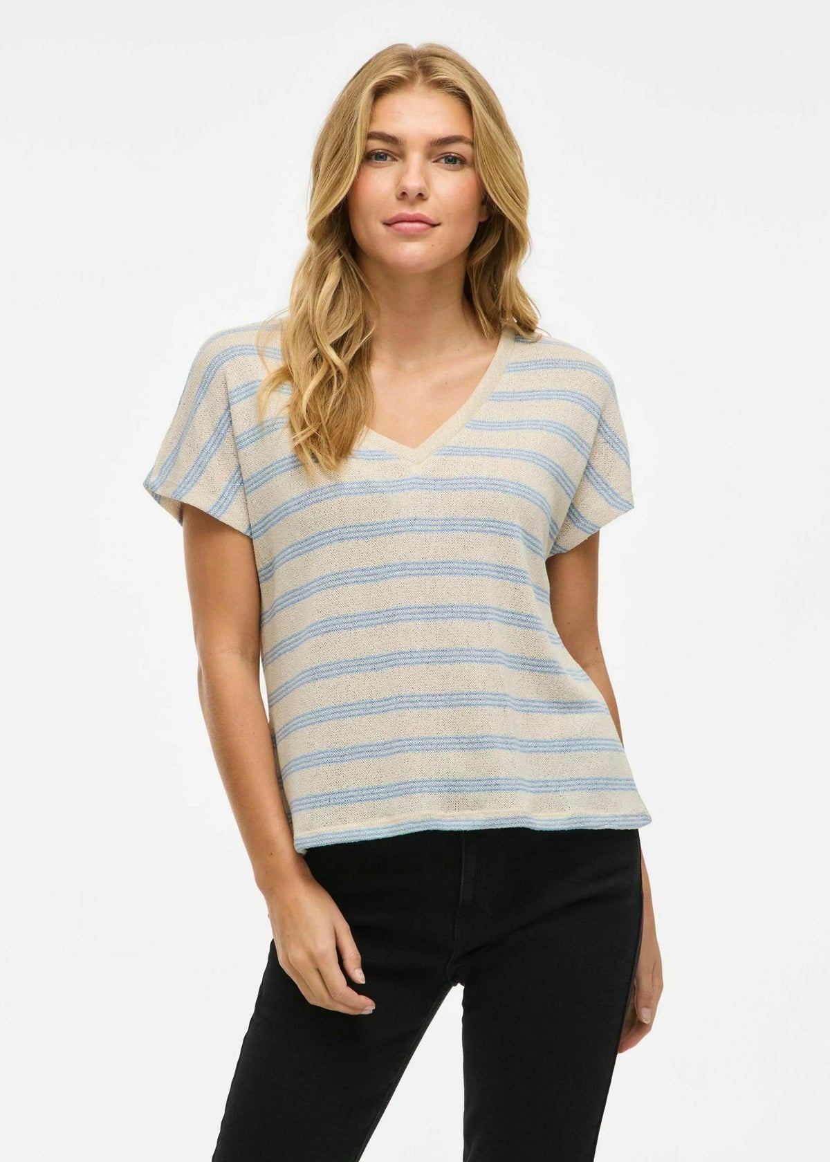 T-shirt Vihermina, v/bláum strípum