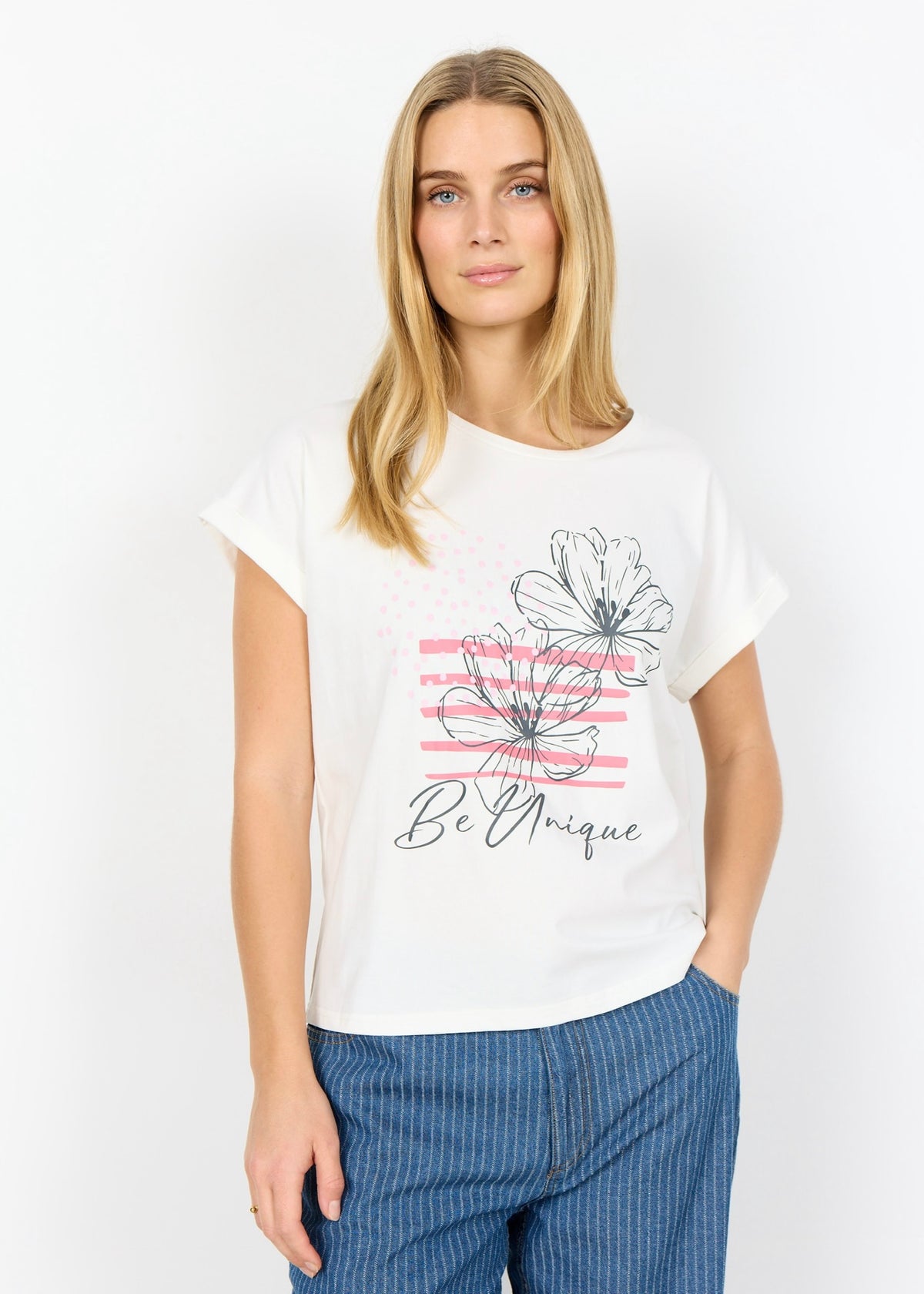 T-shirt Rina, hvít/rosa