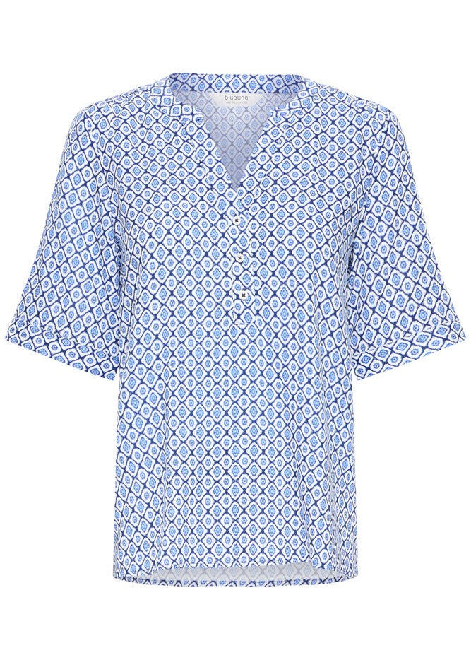Blusa Joella v/hálsi,  blá/ráhvít