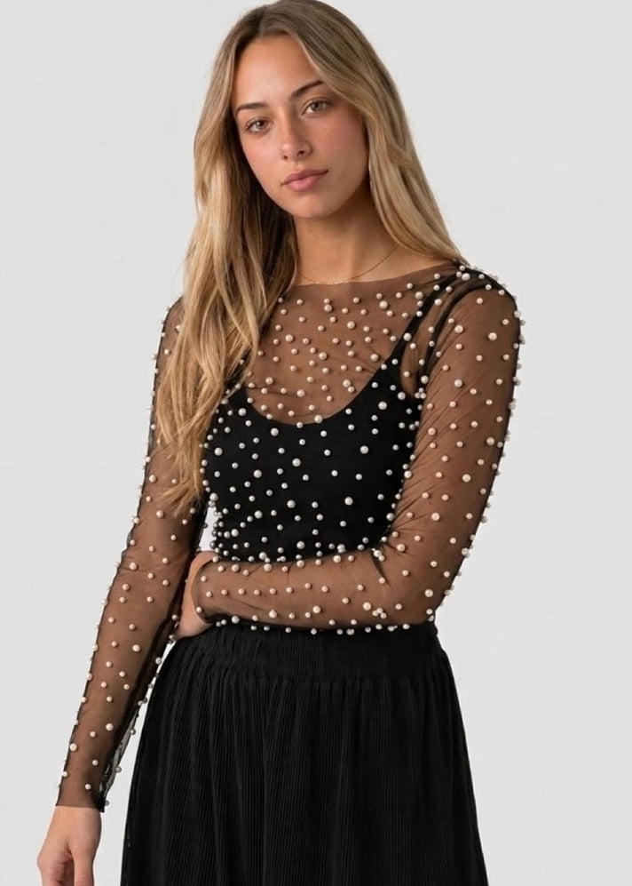 Blusa Mesh Pearl, svørt